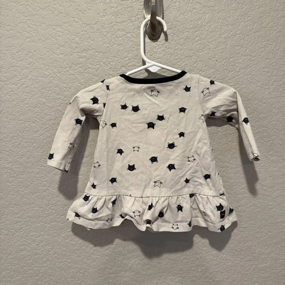 Tea Collection Dress Size 3 6 Months Baby Girls Gray Blue Long Sleeve Cat